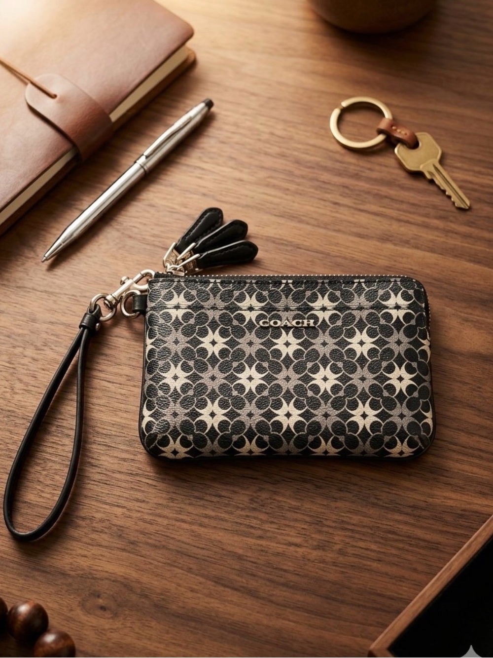 Coach Black & Silver Signature Canvas Wristlet